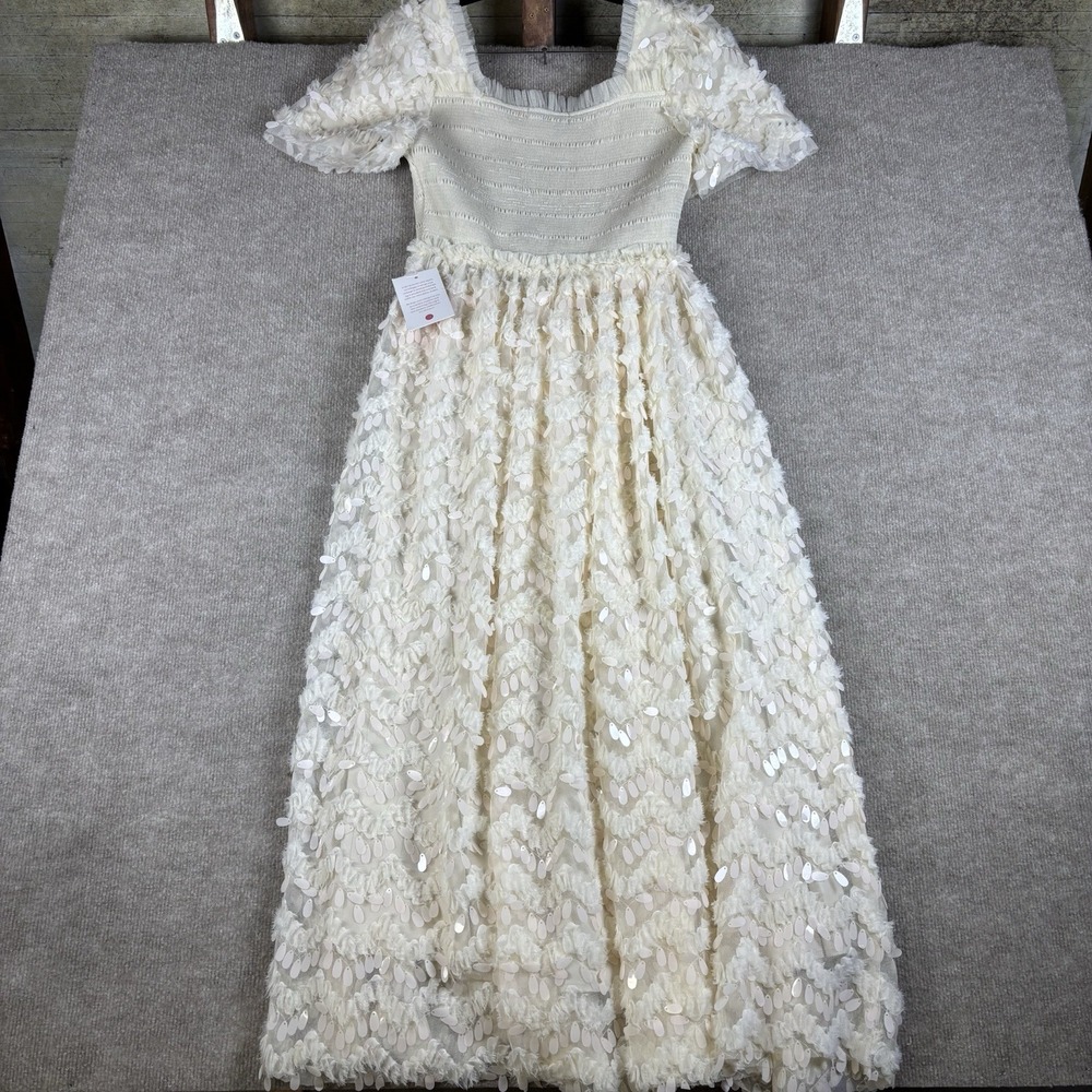 Ivy City Co Cloud Nine Sparkle Dress Ivory Sequin Smocked Maxi Women's S NWT - Picture 14 of 16